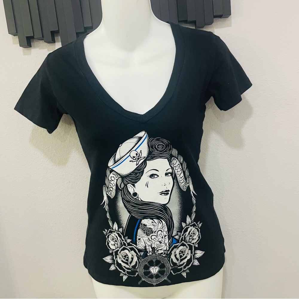 Fatal Y2K Black Cotton Graphic T Shirt Sailor Girl Womens Junior Size S